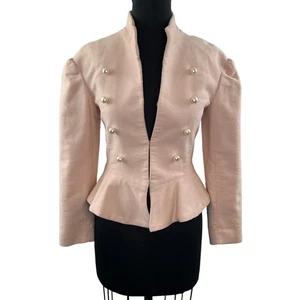 ZARA Nude Rosa Samt Schößchen Perlen Jacke Baumwolle Cropped Mock Neck XS BLOGGER - Bild 1 von 11