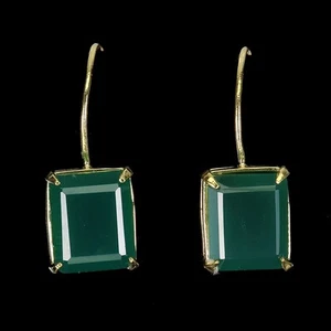 925 Sterling Silver Earrings Octagon Aventurine 12x10mm Gemstone Jewelry - Picture 1 of 13