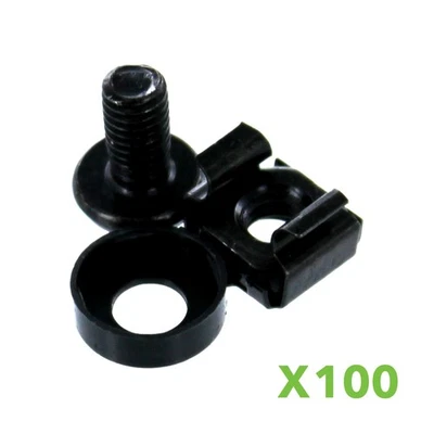 100 Pack Lot - M6 Rack Mount Cage Nuts & Screws w/Washers - Square Clips Server - Image 1 of 4