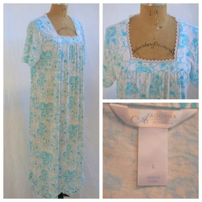 ADONNA Sleepwear Blue Floral Prairie Cotton Nightgown Dress Lace Cottagecore S - Image 1 of 4