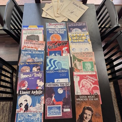 Antique Music Sheets Lot of 24 WWII 1920s-1940s Artwork for Framing Art Deco Vtg - Image 1 of 4