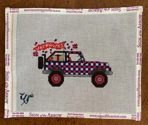 Kansas JAYHAWKS Tailgate Jeep Needlepoint Canvas Discontinued - Picture 1 of 3
