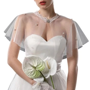 Wedding Bridal Shawl Beaded Tulle Bride Shawl Wrap Lace Wrap for Special Event - Picture 1 of 8