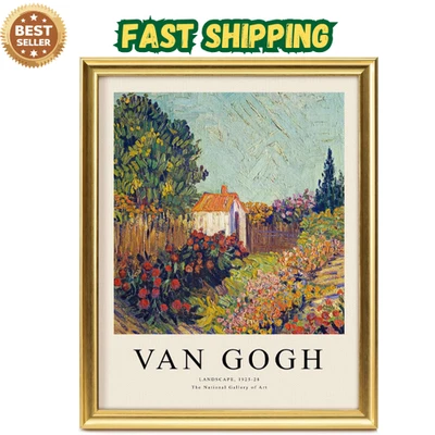 Arte de pared de lienzo Van Gogh con marco dorado decoración, impresiones de pared de granja para dormitorio Foto 1 de 4