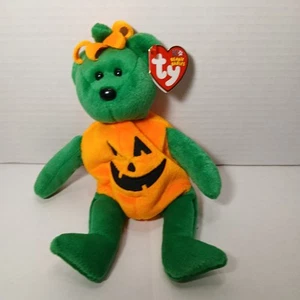 TY Halloweenie Beanie Baby TRICKY the Pumpkin Bear (5.5 inch) MWMT Halloween Toy - Foto 1 di 3