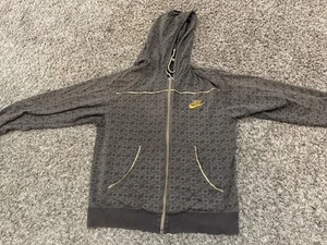 Sudadera con capucha marrón con cremallera Nike etiqueta gris vintage Y2K estampado para hombre talla XL - Imagen 1 de 11