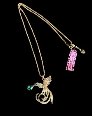 Colgante de pájaro colorido de cristal Betsey Johnson en collar de cadena de oro de 28" artículo nuevo Foto 1 de 4
