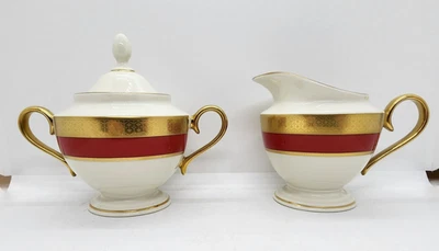 Azúcar y crema Lenox Embassy rojo, dorado y blanco (lote D) Foto 1 de 4