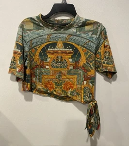 JUST CAVALLI Roberto Cavalli Camiseta Recortada Estampada Multicolor Corbata Cintura Lateral Talla XS - Imagen 1 de 10