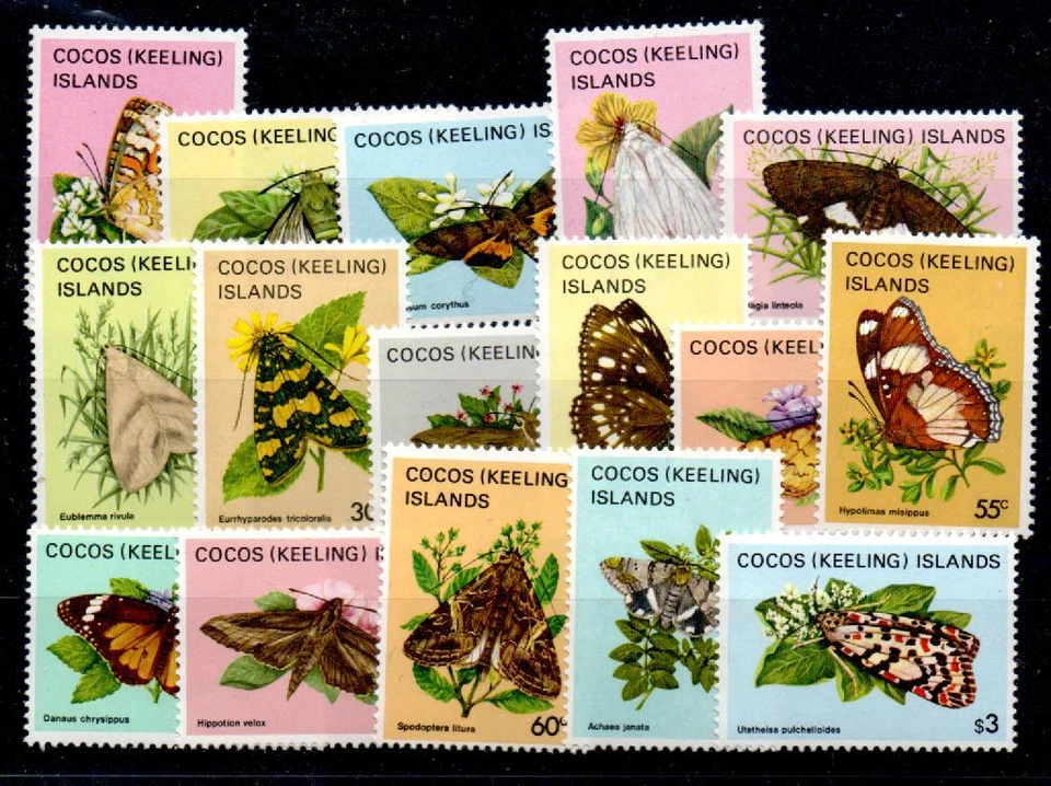 COCOS (KEELING) ISLANDS SG84/99 1982-3 BUTTERFLIES & MOTHS DEFINITIVE SET MNH - Image 1 of 1