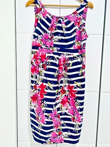 Maternity Sleeveless Navy & Pink Flattering Flowered Cotton Poplin Dress Size M - Picture 1 of 6