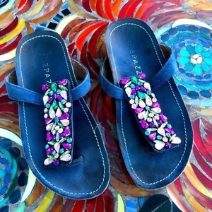 Sandali nonna costiera Apepazza gioiello blu navy tanga, taglia 5 bohemien - Foto 1 di 2