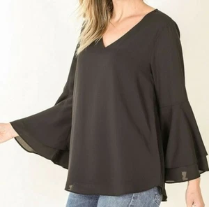 Zenana Tops für Damen Glockenärmel schwarz Oberteil Bluse - Bild 1 von 2