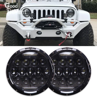 Pair 7" inch LED Headlight DRL Hi/lo Beam H4 Round For Jeep Wrangler LJ TJ CJ JK - Image 1 of 4