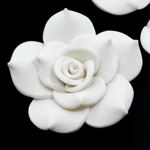 Handmade Snow White Soft Synthetic Porcelain Flower Rose Pendant Bead 40mm(APD02 - Picture 1 of 5