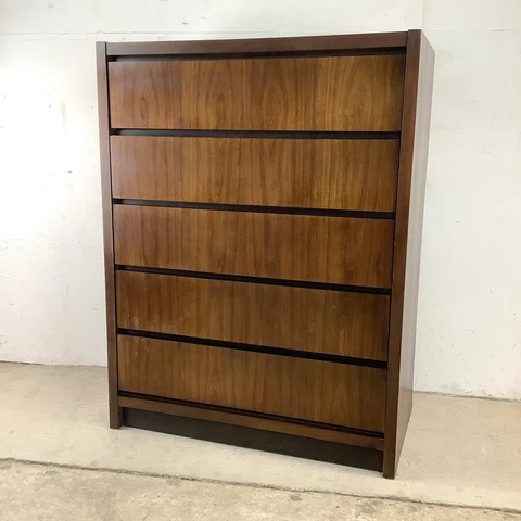 Mid-Century Five Drawer Walnut Highboy Dresser by Lane Furniture Cover