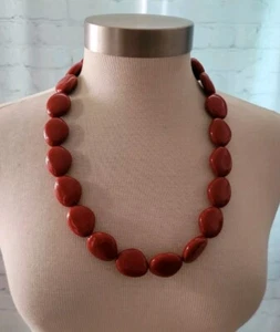 Vintage Red Acrylic Beaded Necklace Lobster Clasp 24" Long - Picture 1 of 5
