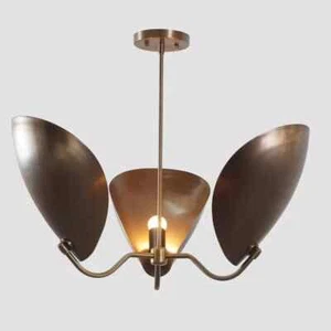 3 Light Curved Disk Shades Handmade Mid Century Modern Brass Sputnik Chandelier - Picture 1 of 6