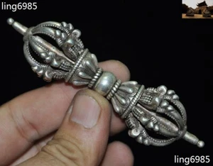 4"Tibet Buddhism Tibetan silver Vajra Dorje Phurpa Exorcism Talisman Faqi statue - Picture 1 of 7