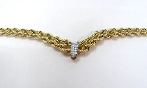 L@@K Sparkly Real 14K Yellow GOLD Graduated Double Rope CHAIN NECKLACE  17.5" - Picture 1 of 13