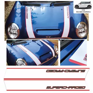 Aufgeladen exakte Passform Motorhaubenstreifen Aufkleber Grafik passt Mini Cooper S R53 JCW - Bild 1 von 5