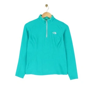 The North Face 1/4 Zip Fleece Sweatshirt Green Mock Neck Raglan Women Size XS - Picture 1 of 7