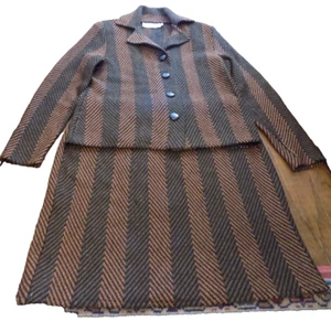 Vtg ALNORAL Al Spokavicius Knit 2 pc Set Blazer & Skirt striped Black Tan sz P - Picture 1 of 12