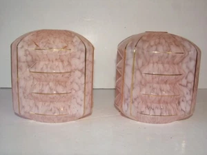 2X Pair Of Art Deco Style Pink Mottled Marbled Glass Table Lampshad Lamp Shades - Picture 1 of 3