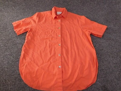 Blusa Coldwater Creek Mujer Mediana Naranja Lino Top Elástico Botón Foto 1 de 4