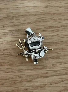 Echt S925 Silber Anhänger Geflügelter Teufel mit Dreizack Angry Little Blick - Bild 1 von 5