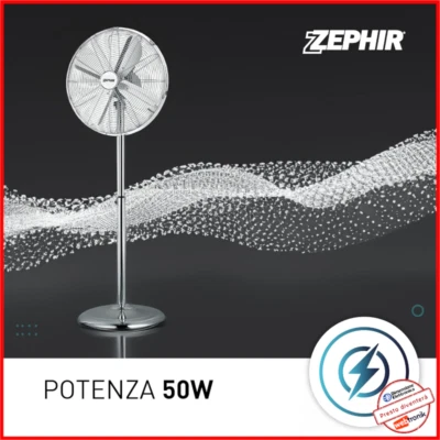 Ventilatore a Piantana Zephir pf40cr Cromato Silenzioso Industriale Oscillante - Immagine 1 di 4