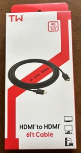 TW 4K Ultra HD 6 Foot Black HDMI To HDMI Fiber Cord Cable (BRAND NEW) - Picture 1 of 2