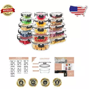 Borosilicate Glass Meal Prep Containers - 15 Pack with Airtight Lids & BPA Free - Picture 1 of 9