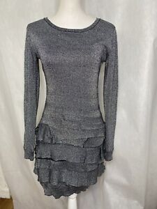 BCBG Max Azria Silver Metallic Silk Minidress Perfect Holiday Dress Size Small 