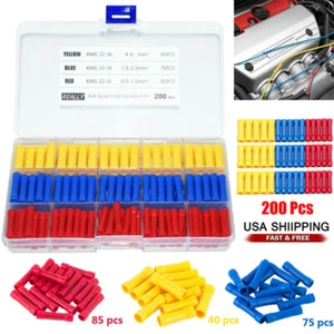 200Pcs Insulated Straight Electrical Butt Wire Connectors Cable Crimp Terminals - Picture 1 of 13