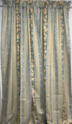 2 Paneles Cortina Croscill Fiesta 2 Corbatas Amarillo Azul Forradas Florales 42x84" NUEVO Foto 1 de 4