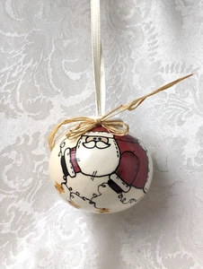 Handmade Glazed Pottery African American Santa Ornament - Foto 1 di 6