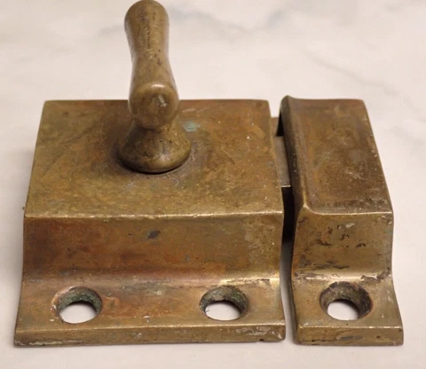 Antique Solid Brass Cabinet Latch T-knob 2 1/8" x 2 1/8" Cover