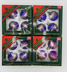 (16) Christmas by NAVISTAR Vintage Imperial Purple Gold Crown Glass Ornaments - Picture 1 of 7