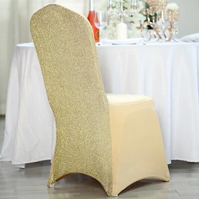Champagne Metallic SPANDEX High Quality Stretchable CHAIR COVER Wedding Banquet - Image 1 of 4