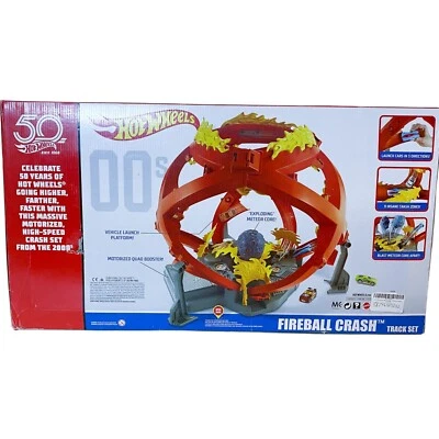 Hot Wheels 50th Anniversary Throwback Fireball Crash Playset FTC95 NEW DMG PKG - Image 1 of 4