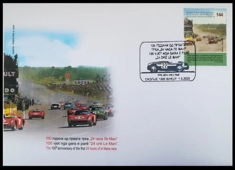 NORTH MACEDONIA 2023  - THE 100th ANN. OF THE FIRST 24 HOURS OF LE MANS RACE FDC Cover