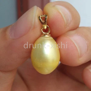 Huge 10.5 x 13.5mm Natural Gold Australian South Sea Oval Pearl Pendant 14k G F - Picture 1 of 5
