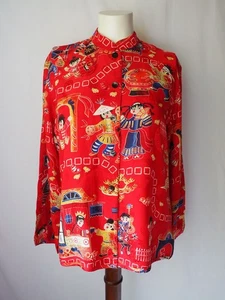 Chico's Design 100 % Seide Knopfleiste Top asiatisch Festival rot Multi Größe 1 - Bild 1 von 5