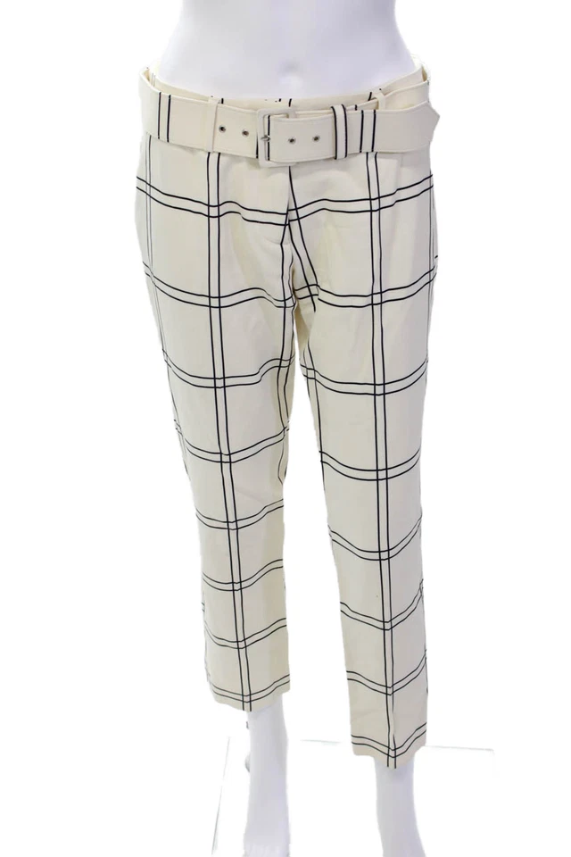 Pantalones cónicos Derek Lam para mujer a rayas con cremallera y cinturón tiro medio blancos talla 4 Foto 1 de 4