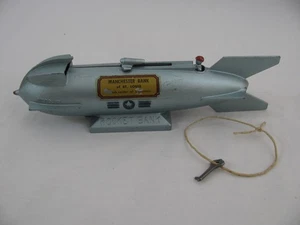 1950's Manchester Bank St. Louis Duro Mechanical Mercury Rocket Bank w/ Key EX - Picture 1 of 9