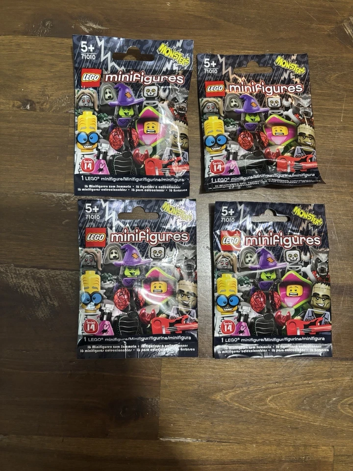 Lote de 4 bolsas cegas seladas Lego Minifigures série 14 monstros - Imagem 1 de 2