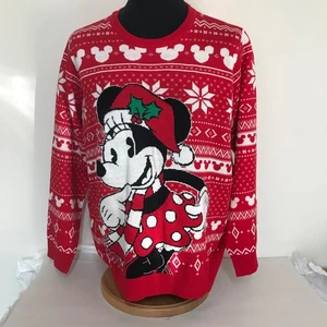 Maglione natalizio Disney Minnie Mouse XL unisex maglia acrilica rosso bianco Natale - Foto 1 di 10