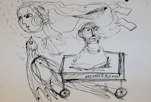 Modernista composición abstracta tinta pintura figuras firmadas - Imagen 1 de 11