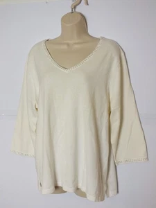 Quacker Factory Women's Top Sweater Sz L Embroidered Sequin Neck Cuffs White NWT - Picture 1 of 15
